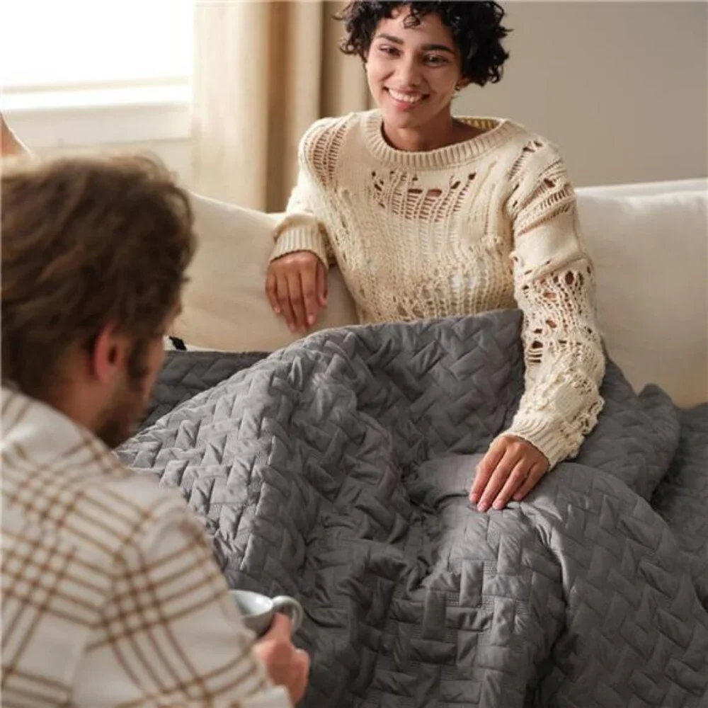 Bedsure Quilts Queen Size - Grey Bedspreads Queen Size with Basket Weave